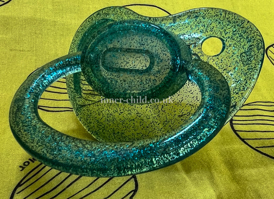 Transparent Turquoises Blue Glitter Large Shield Pacifier