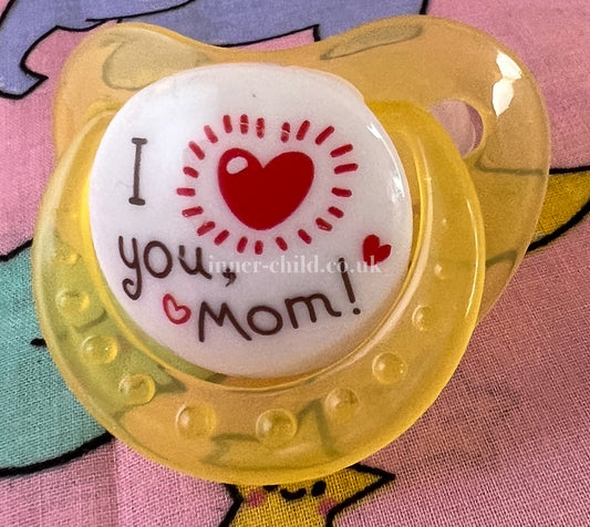 "I ❤️ you mom" Yellow Pacifier