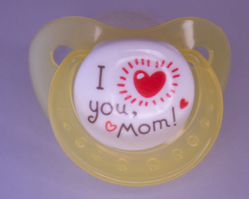 "I ❤️ you mom" Yellow Pacifier