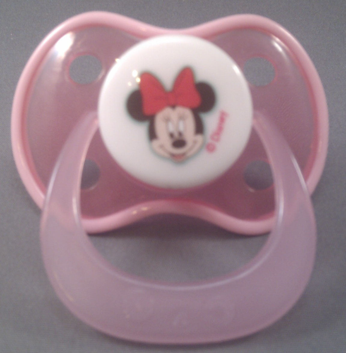 pink minnie mouse Disney Pacifier with darker pink trim