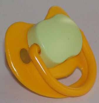 yellow and Green Spanish style dummy with Nuk teat