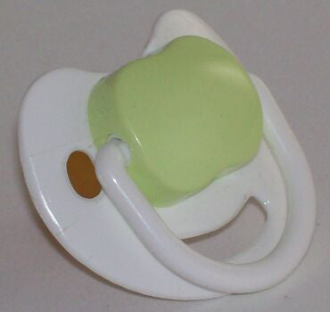 White and Green Spanish style dummy with Nuk teat
