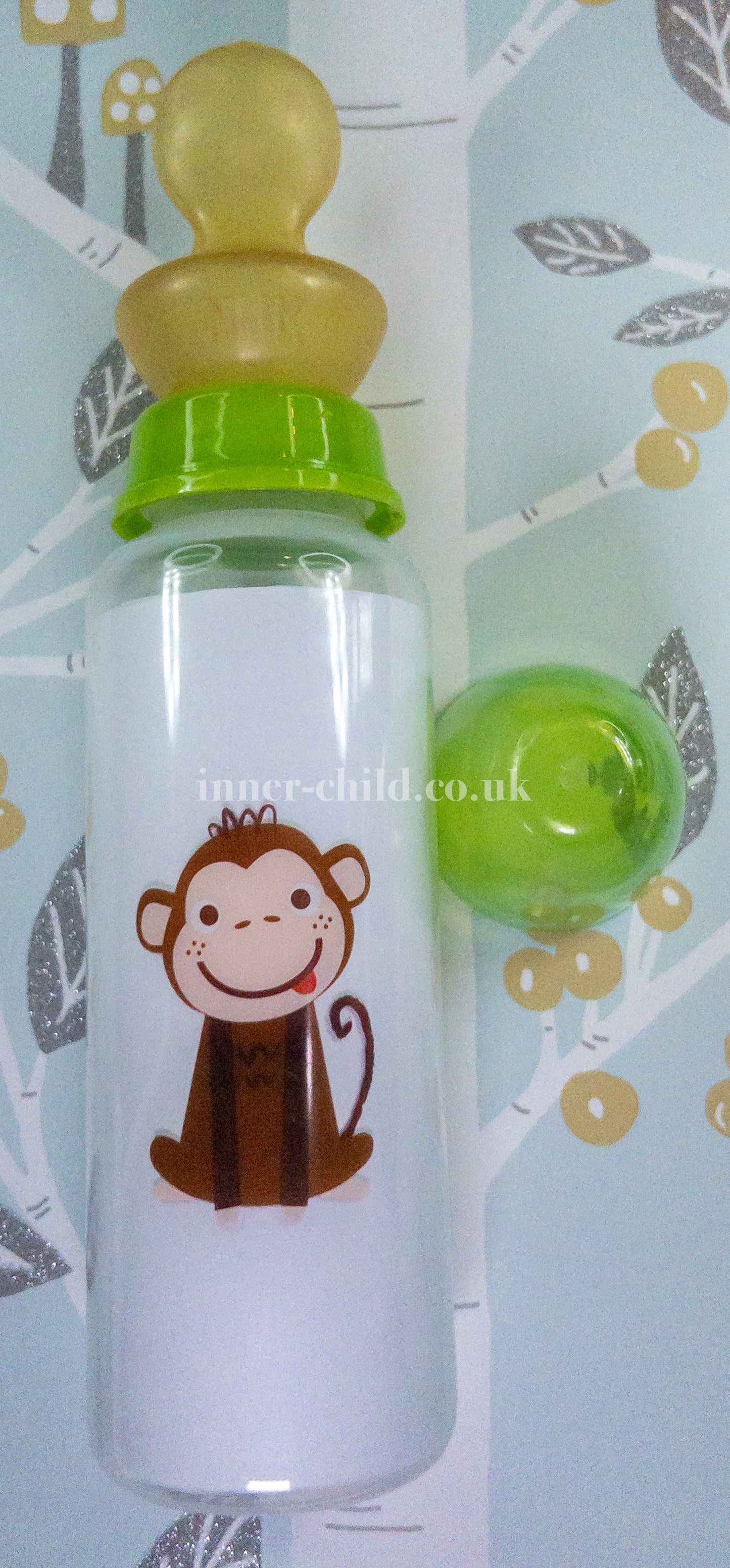 Green Bottle with Naughty Monkey Design