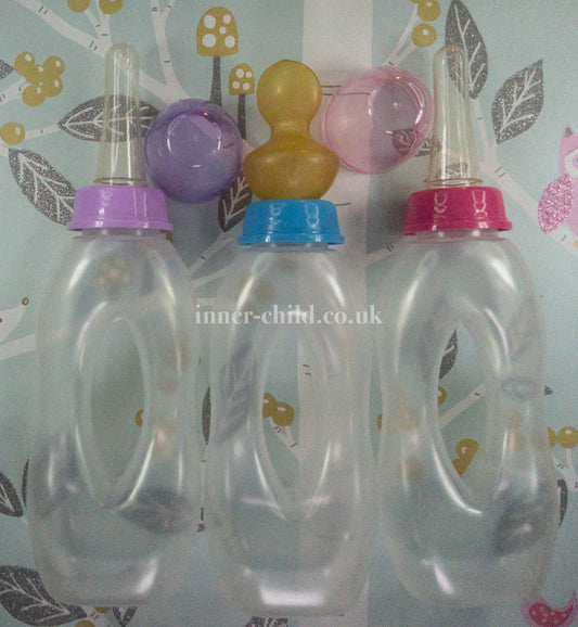 Bottle with hole in the middle in pink, blue and purple