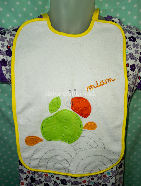 Yellow Adults Cloth Bib with Apple and Lady Bug
