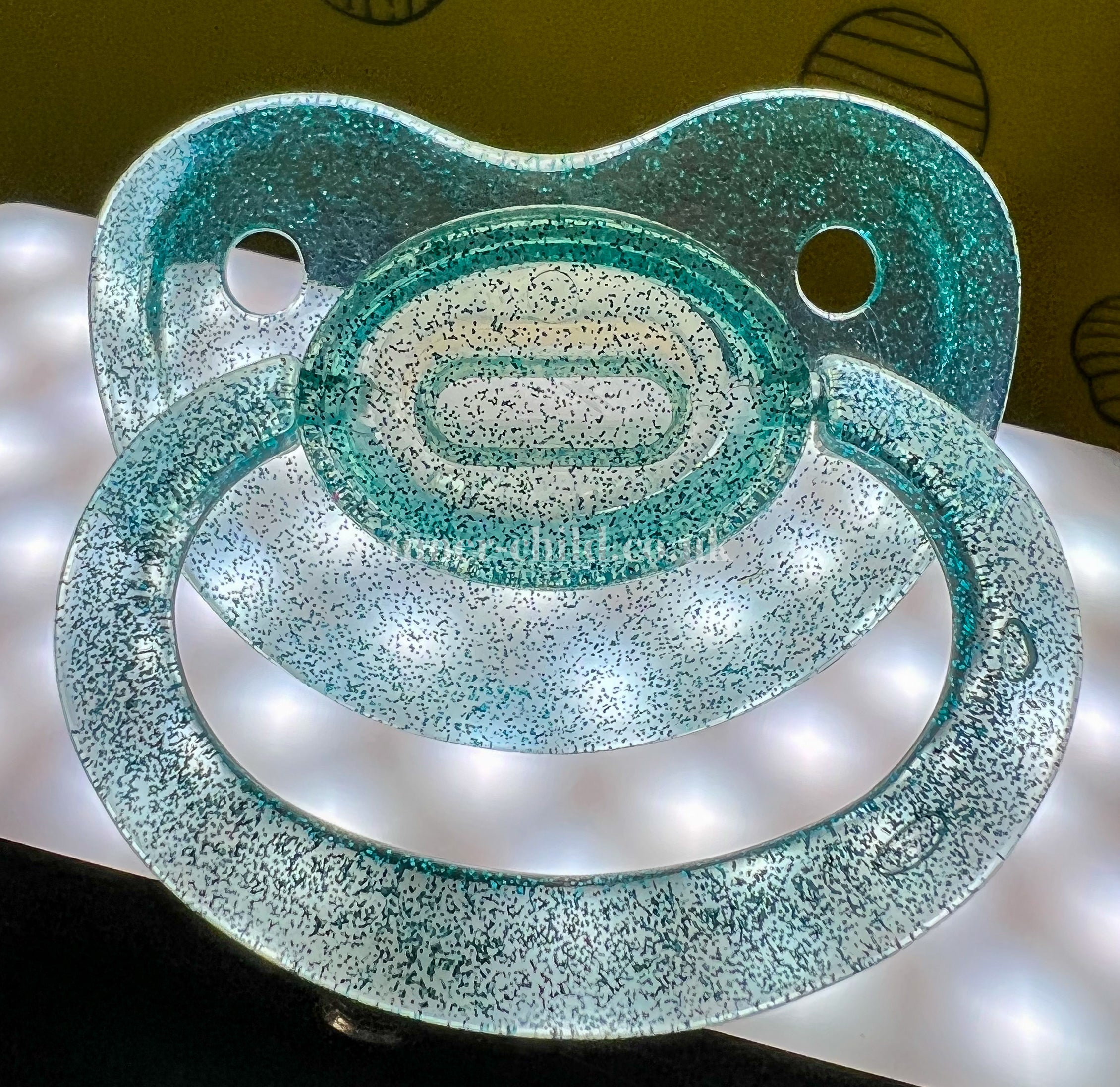 Turquoise Pacifier Transparent Turquoises Blue Glitter Large Shield Pacifier – Inner Child